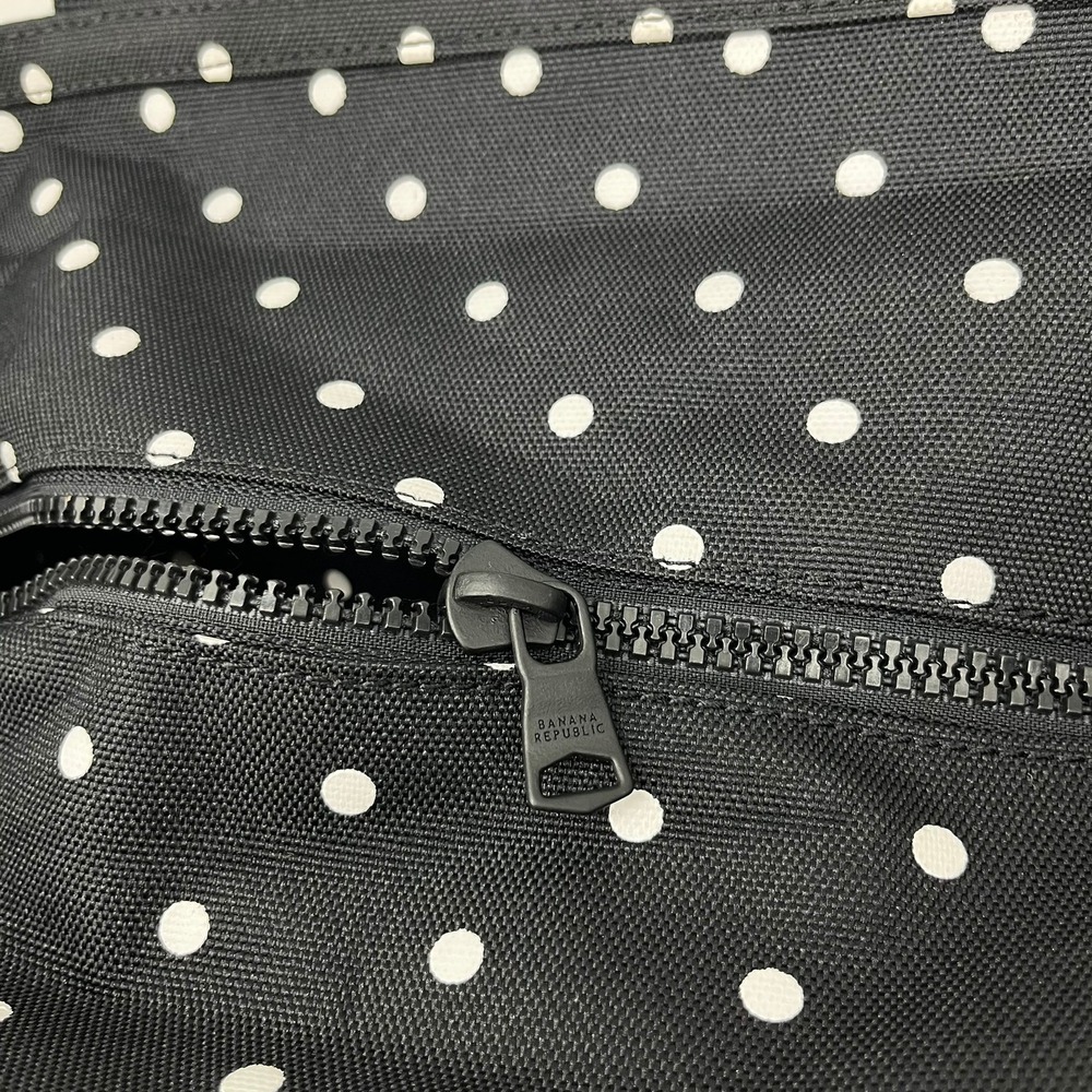 Banana Republic Black White Polka Dot Canvas Zip Top Tote Bag Large Handbag - Picture 10 of 11